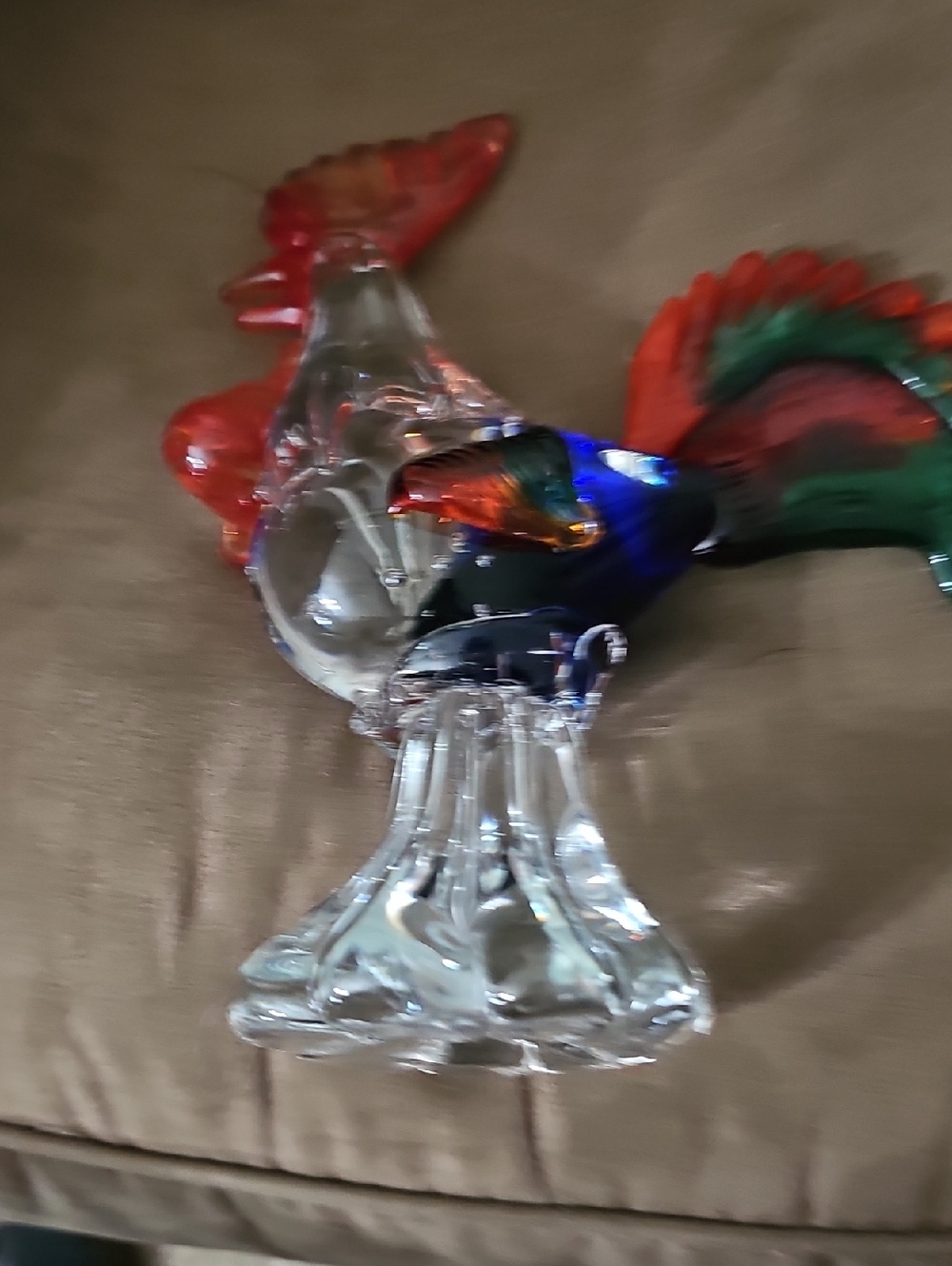 Multicolor Glass Rooster Figurine - Decorative Bird Accent